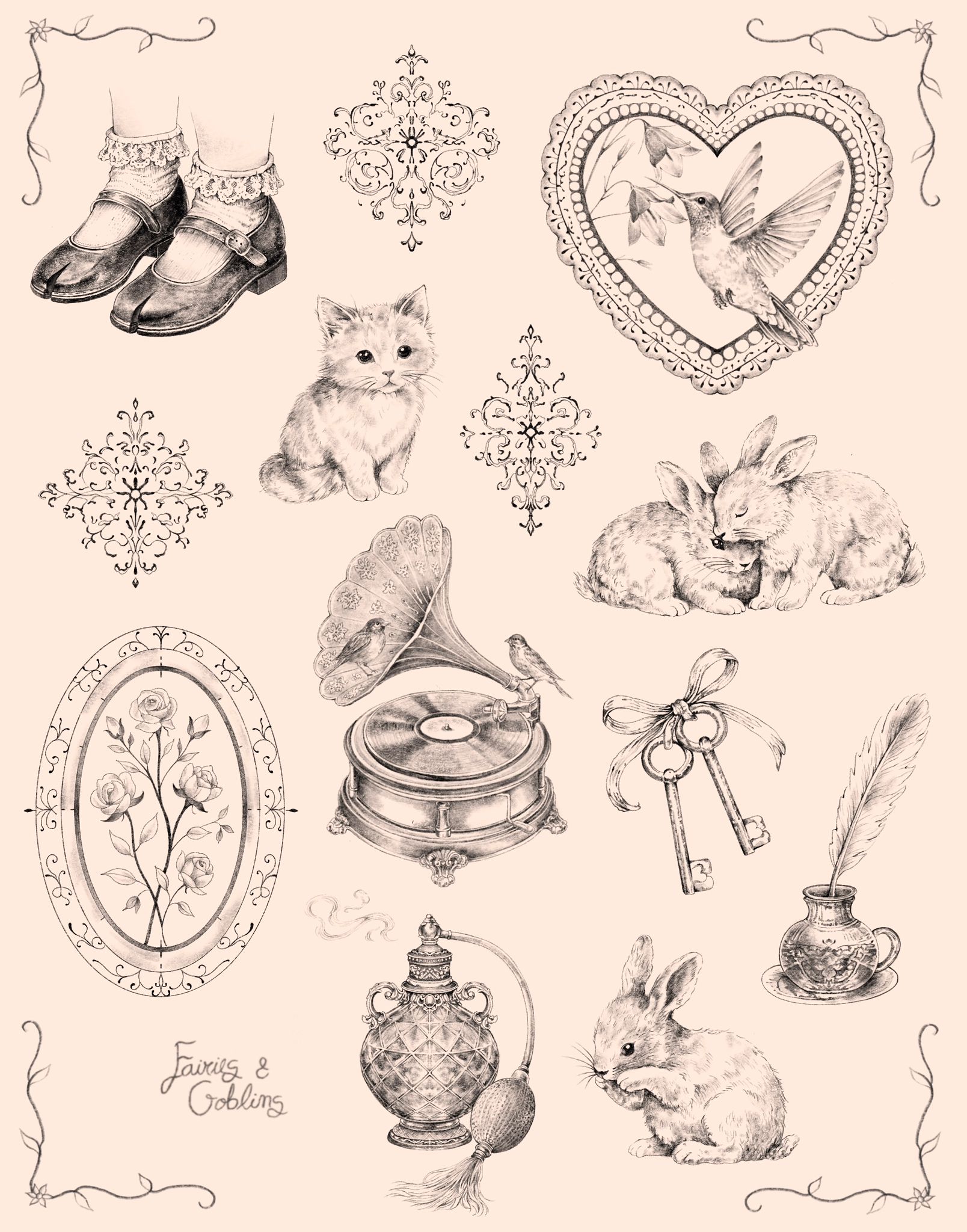 Valentine's Day flash tattoo sheet by Fairies & Goblins — Lisbon tattoo artist